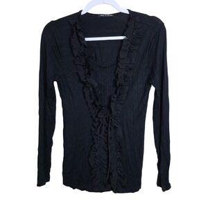 Black Lace Ruffled Long Sleeve Top M Romantic Goth Dark Whimsical Slinky Witchy